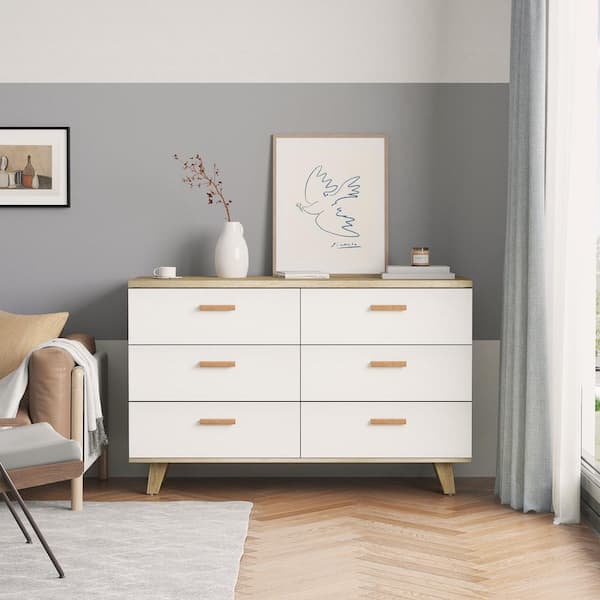 Unbranded 47.24 in. W x 15.75 in. D x 30.31 in. H White Buffet Sideboard Linen Cabinet with 6-Drawer Dresser