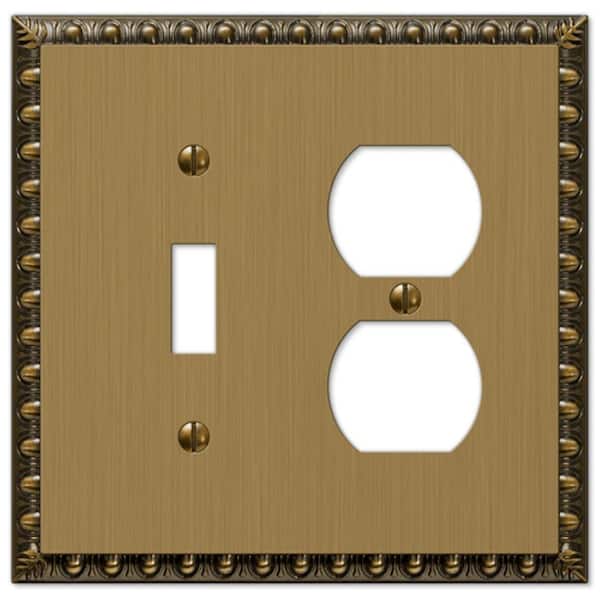 AMERELLE Antiquity 2 Gang 1-Toggle and 1-Duplex Metal Wall Plate - Brushed Brass