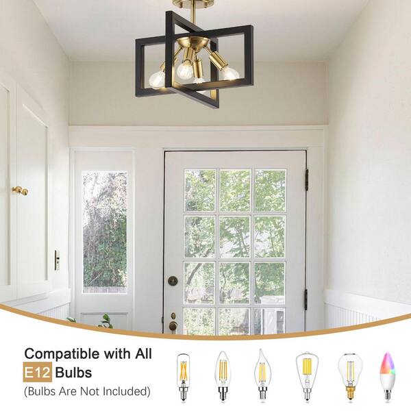 ZJVAIVE 14.5 in. 4-Light Geometric Black and Brass Modern Semi