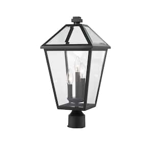 Talbot 3-Light Black 20 in. Steel Hardwired Outdoor Weather Resistant Post Light with Round Fitter with No Bulb Included