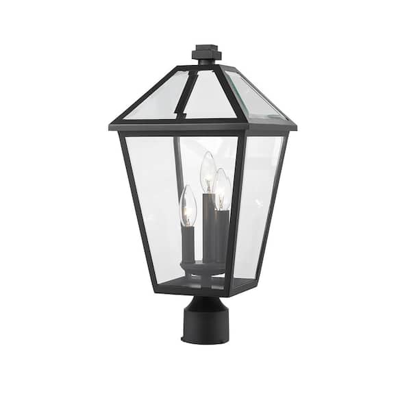 Unbranded Talbot 3-Light Black 20 in. Steel Hardwired Outdoor Weather Resistant Post Light with Round Fitter with No Bulb Included