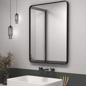22 in. W x 30 in. H Small Rectangular Tempered Glass and Aluminum Alloy Framed Wall Bathroom Vanity Mirror Matte Black
