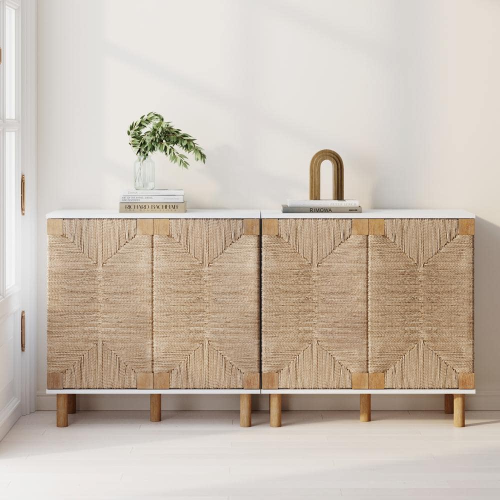 Beacon White and Natural Seagrass Sideboard Cabinet