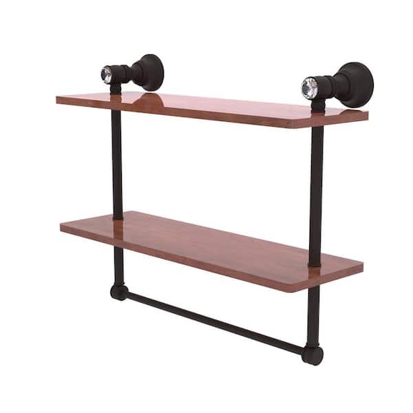 Allied Brass Carolina Crystal 16 in. W x 9.5 in. H x 5.54 D Wood Rectangular Shelf in Oil Rubbed Bronze with Towel Bar