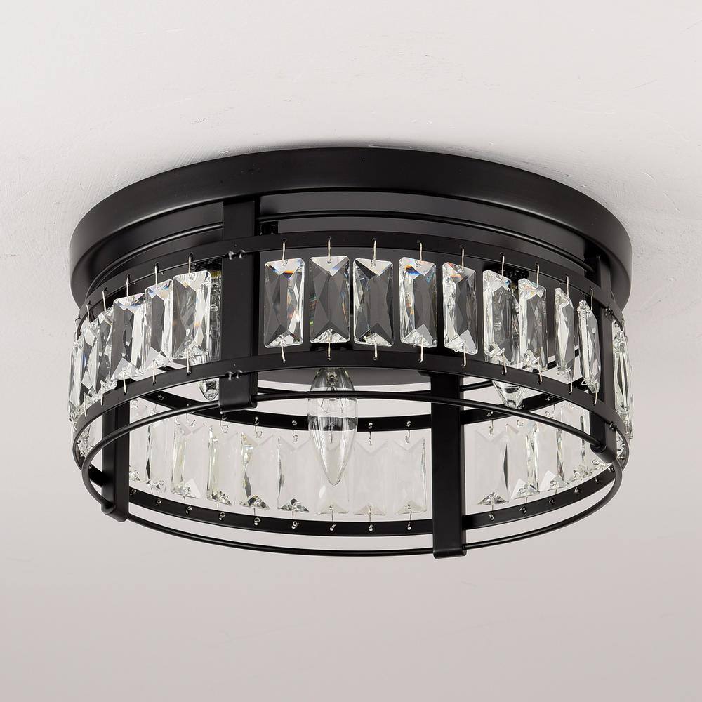 Matte Black Crystal Drum Flush Mount Ceiling Light