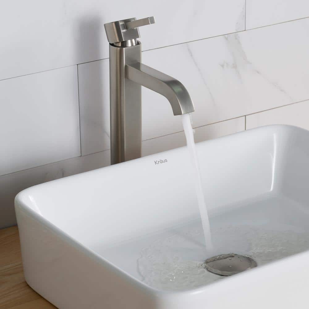 Satin Nickel Tall Vessel Single Hole Bathroom Faucet