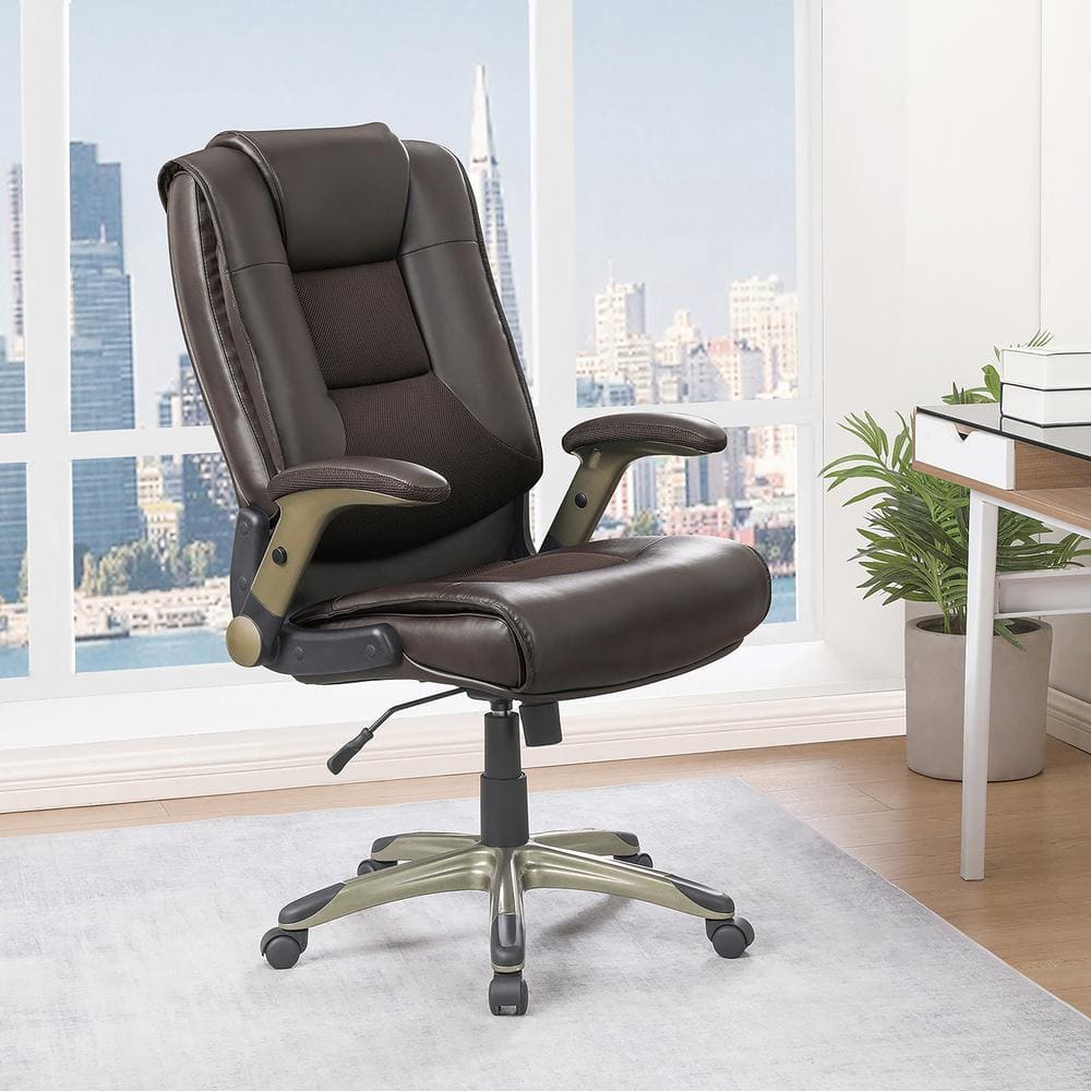Espresso Executive Leather Office Chair with Adjustable Arms