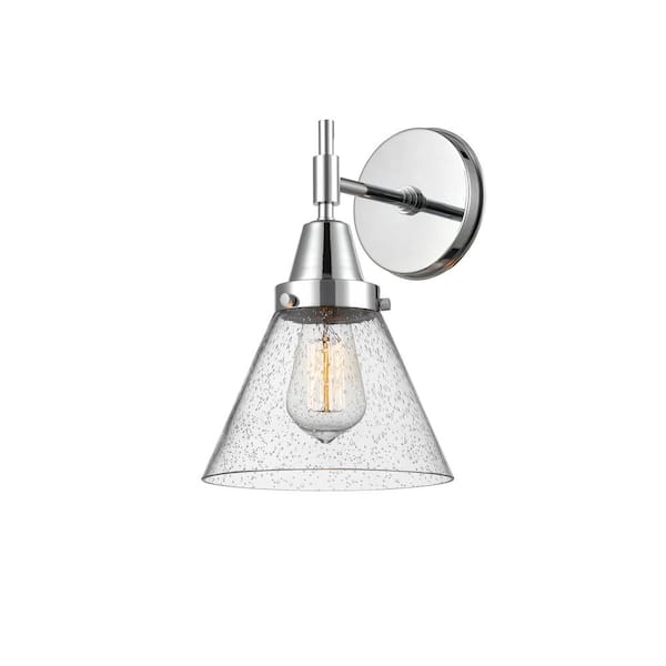 Cone 1-Light Polished Chrome, Seedy Wall Sconce with Clear Glass Shade