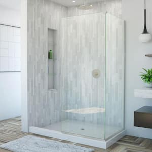 Linea 34 in. x 34 in. x 72 in. Semi-Frameless Corner Fixed Shower Screen in Brushed Nickel