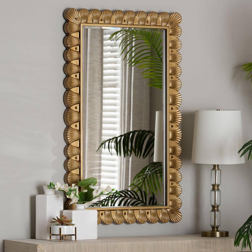 Vadim Antique Gold Seashell Border Rectangular Wood Mirror