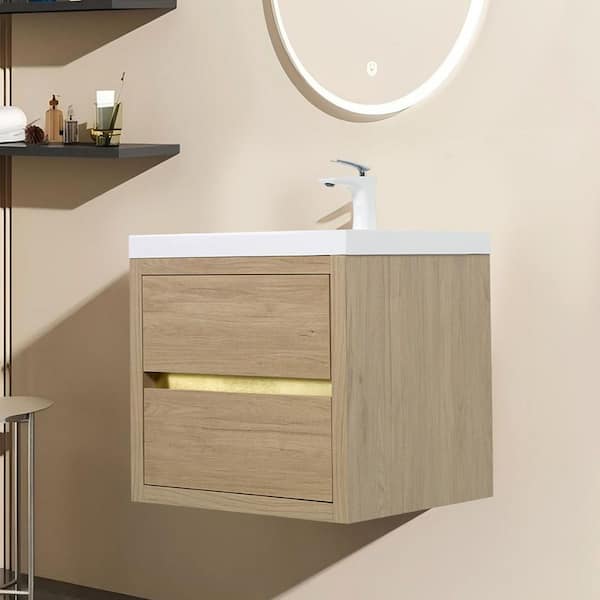Lafarre 23.62 in. W x 19.69 in. D Single Sink Floating Oak Bath Vanity with White Stone Resin Top Assembled