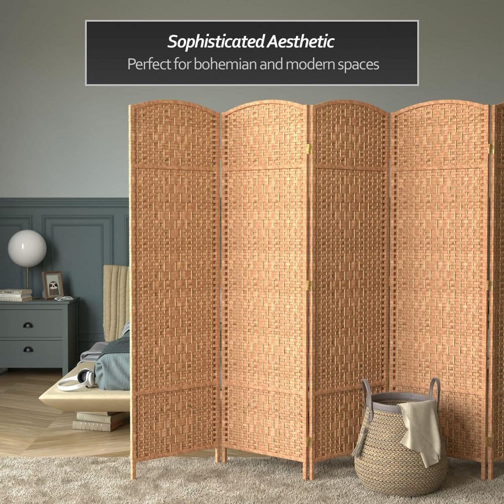 Natural Fiber 6-Panel Folding Room Divider with Diamond Weave