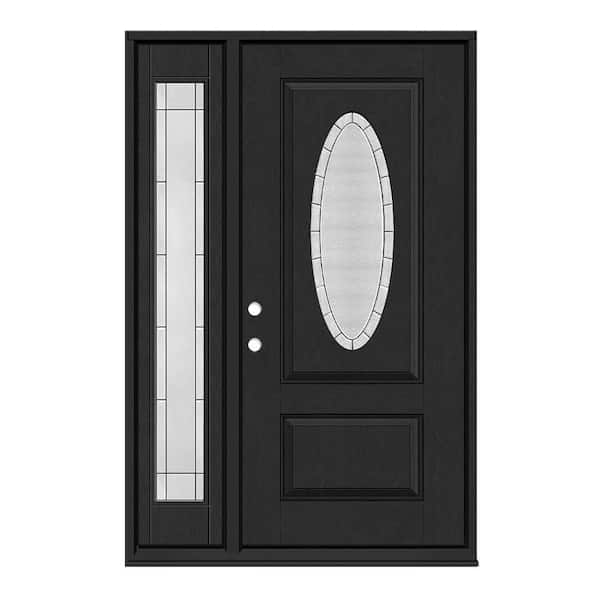 Regency 51 in. x 80 in. 3/4L Oval Empire Glass RHIS Onyx Mahogany Fiberglass Prehung Front Door w/12in-Full SL 4-9/16