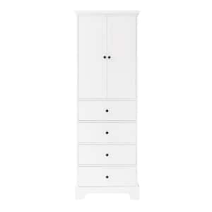 23.60 in. W x 15.70 in. D x 68.10 in. H White Linen Cabinet with 2-Doors and 4-Drawers, Adjustable Shelf