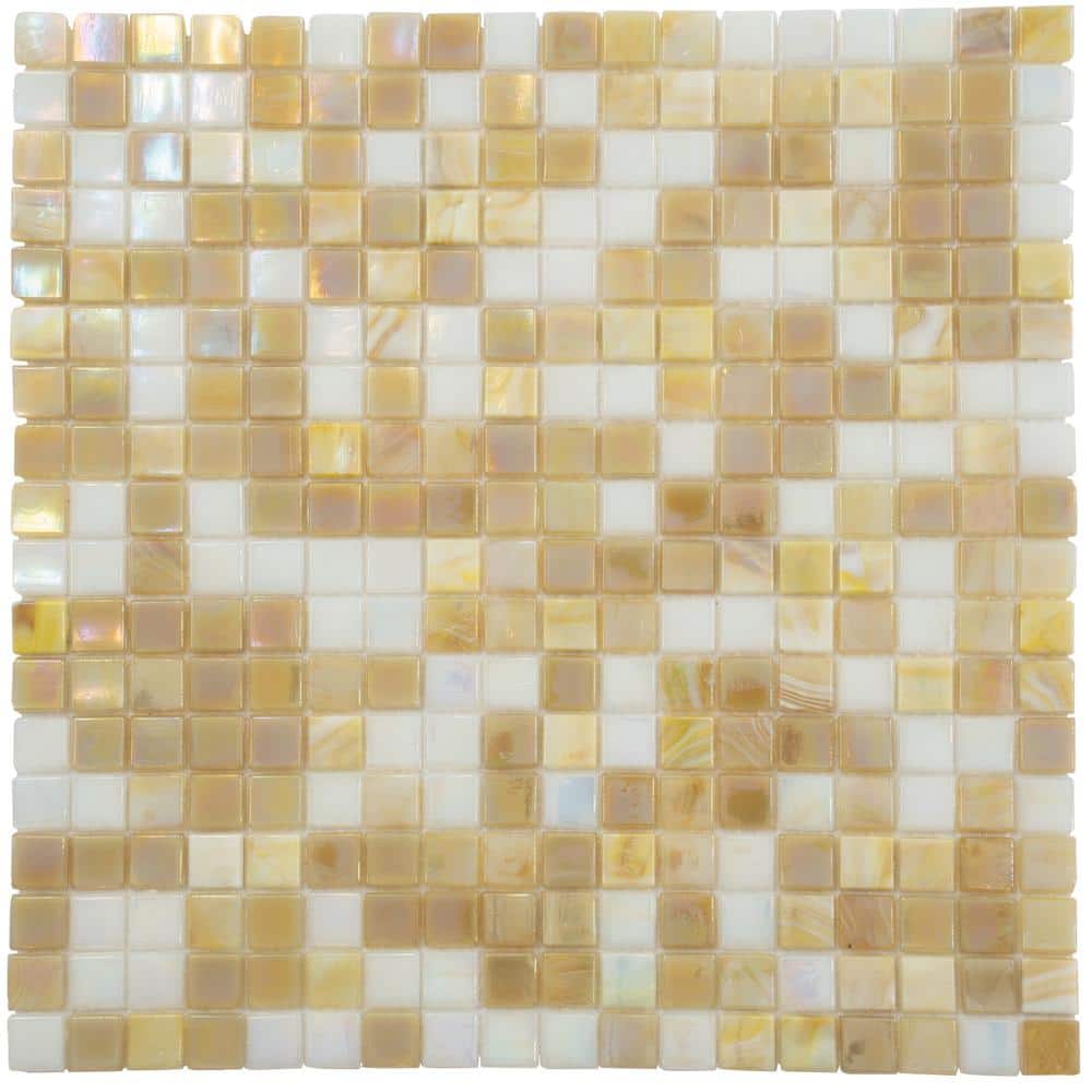 "Mingles 4"" x 6"" Glossy Yellow Gold and White Glass Mosaic Uniform square Wall and Floor Sample Tile 0.13 sq. ft./1-Pack" price history on PriceWatchPro