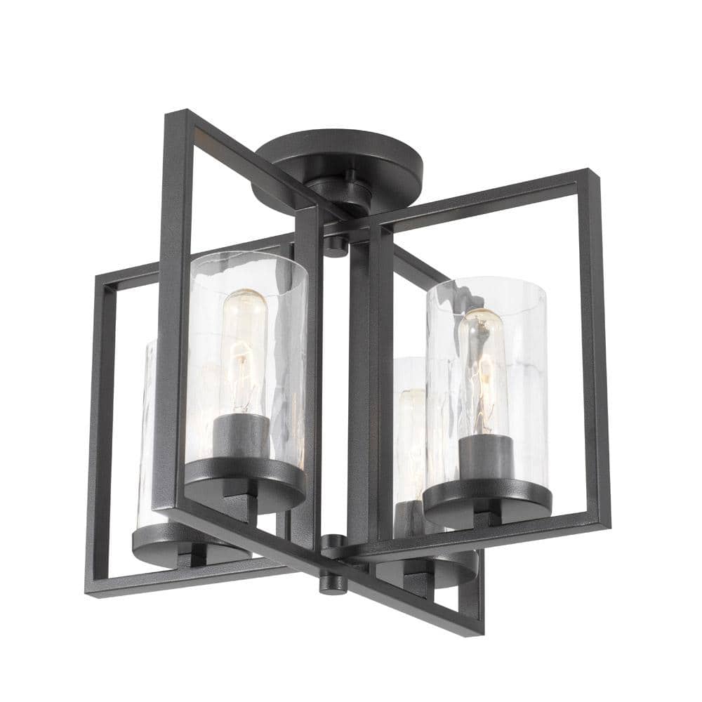 Charcoal Rain Glass 17" Transitional Semi-Flush Mount Light