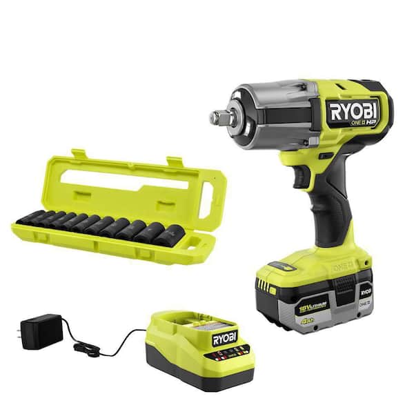ONE+ HP 18V Brushless Cordless 4-Mode 1/2 in. High Torque Impact Wrench Kit w/ 4.0 Battery, Charger, & Metric Socket Set