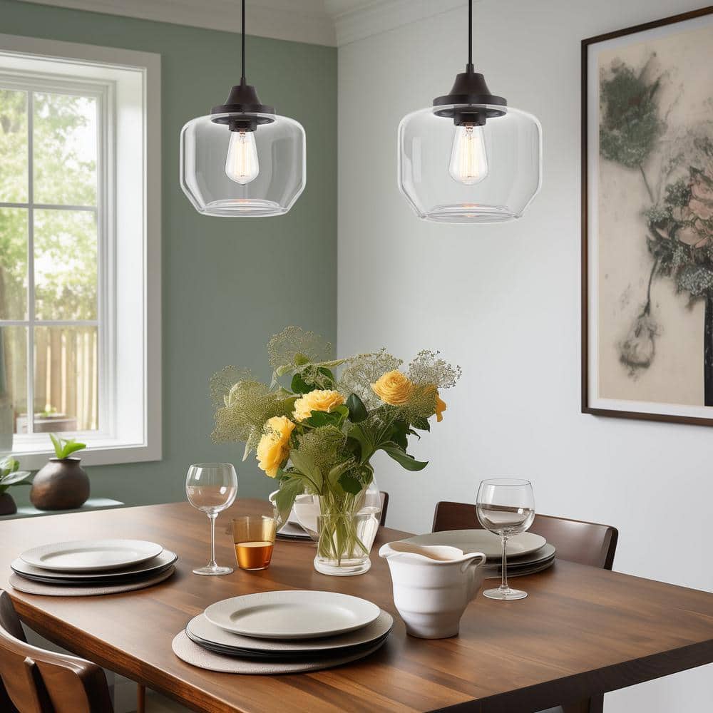 Maia 10" Oil-Rubbed Bronze Farmhouse Pendant with Clear Schoolhouse Glass Shade