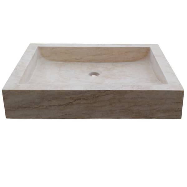 Angled Flow Rectangular Natural Stone Vessel Sink in Beige