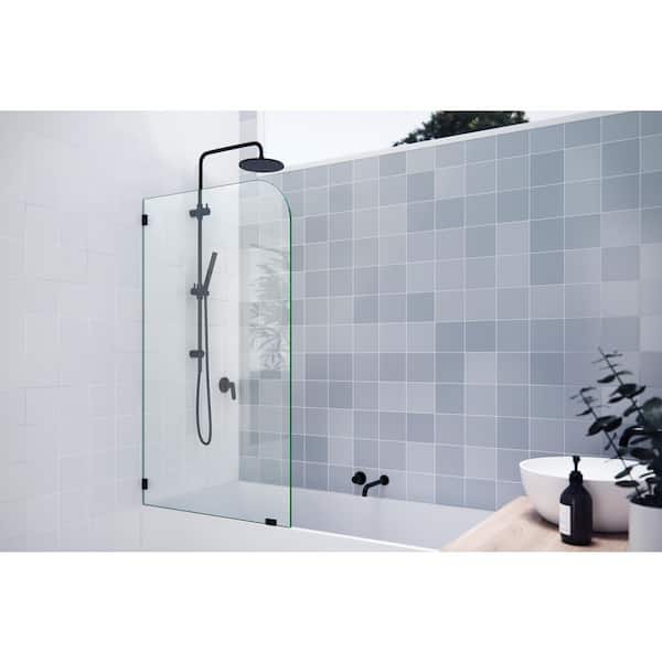 Glass Warehouse Solaris 30 in. W x 58.25 in. H Single Fixed Radius Panel Frameless Tub Door in Oil Rubbed Bronze Finish with Clear Glass