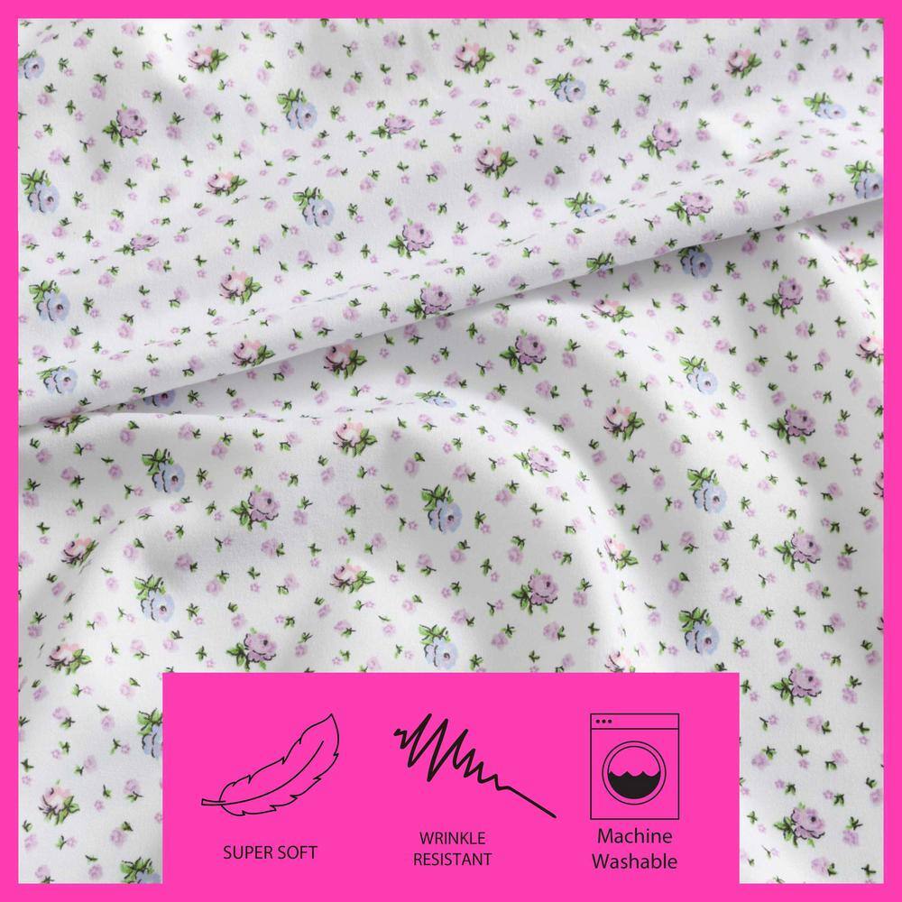 King Pink Floral Microfiber Sheet Set with Pillowcases