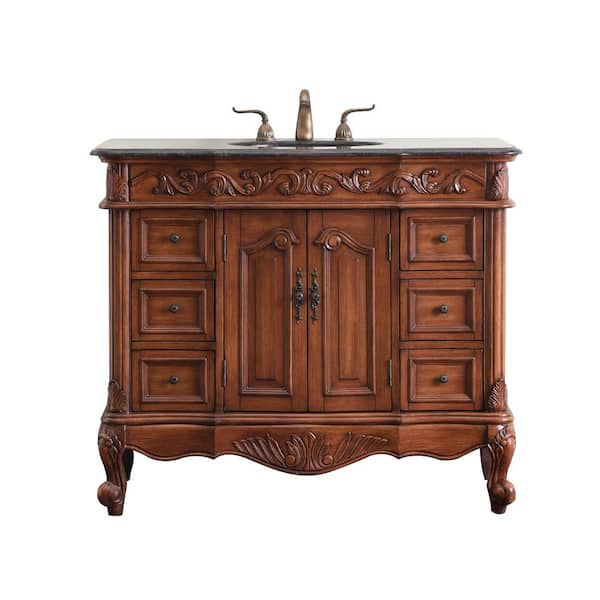 Unbranded Simply Living 42 in. W x 22 in. D x 36 in. H Bath Vanity in Teak with Brown Marble Top