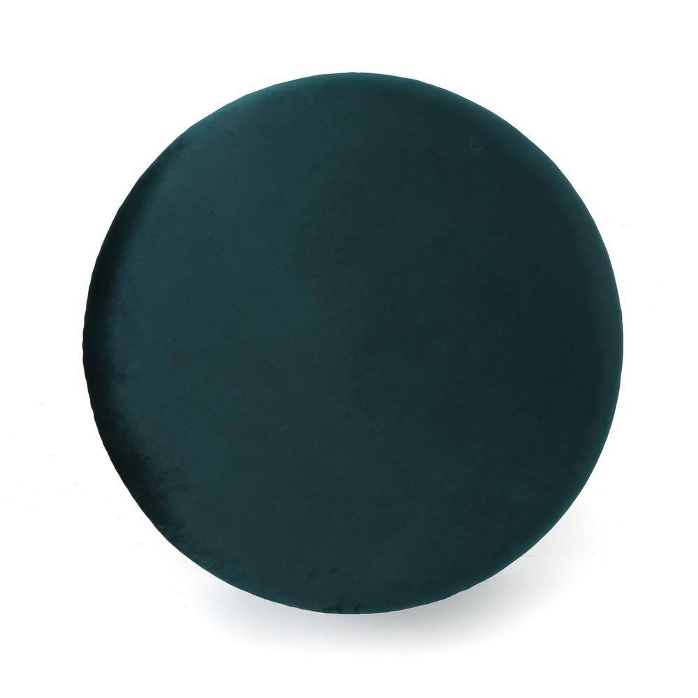 Teal Velvet Round Studded Accent Ottoman