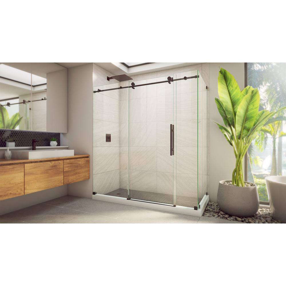 Oil Rubbed Bronze Frameless Sliding Shower Enclosure, 76" x 68.37"