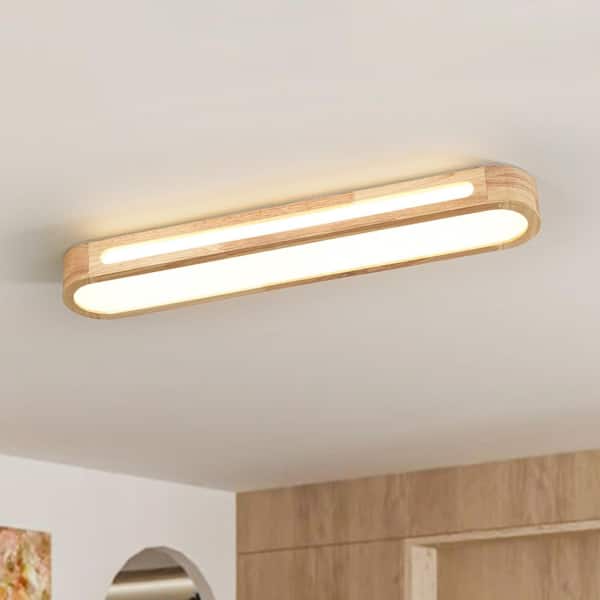 Lumin 31.5 in.W Wood Integrated LED Flush Mount Round Long Rectangular Ceiling Light Main Lighting for KitchenBathroom