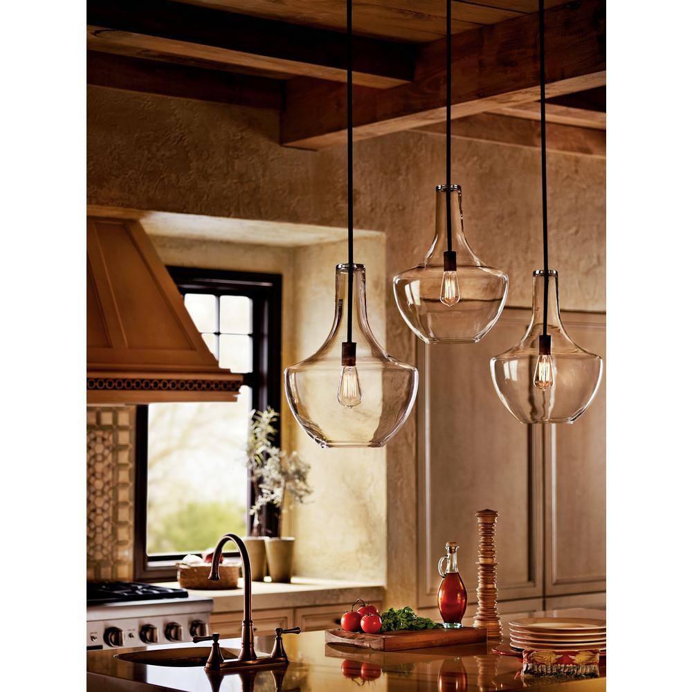 Transitional Olde Bronze 20" Ceiling Pendant with Clear Schoolhouse Shade