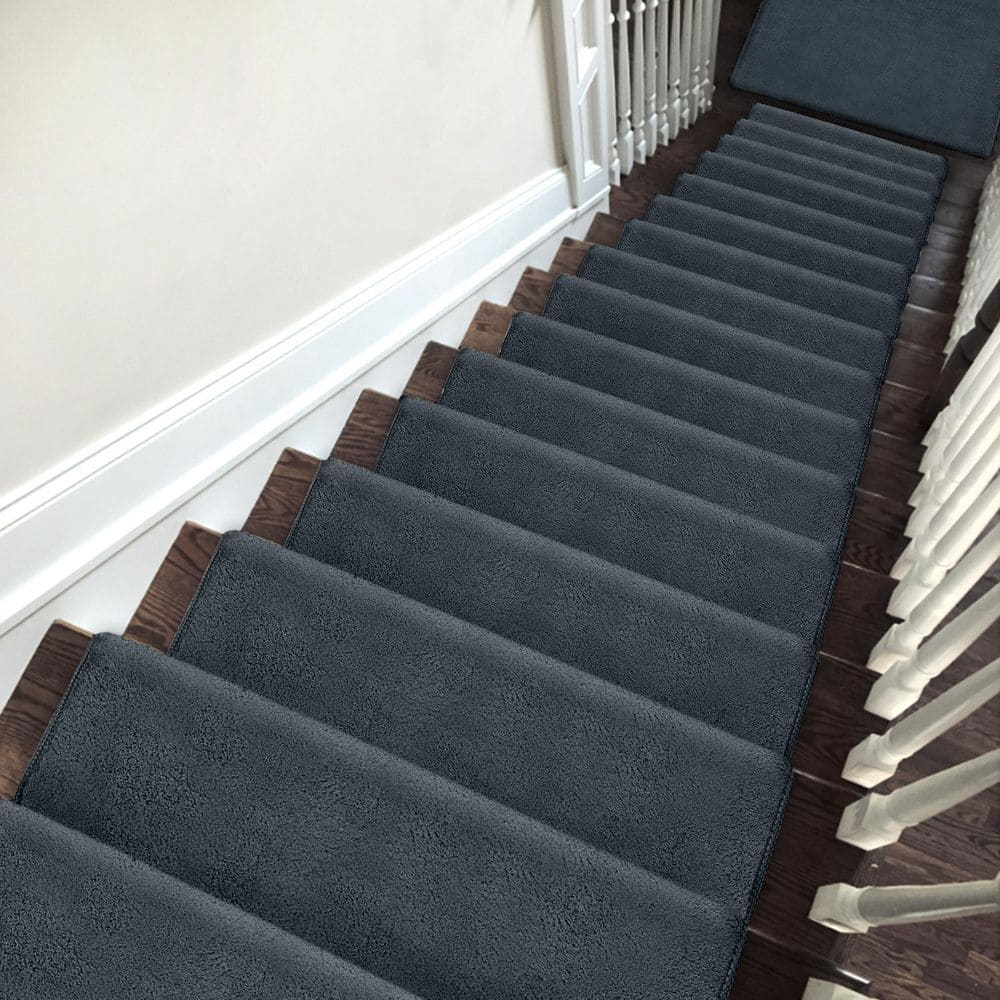 Dark Gray Ultra Plush Non-Slip Stair Treads, 9.5" x 30"