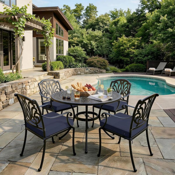 18.5 x 16 x 4 in. (4-Pack) Rectangle Outdoor Waterproof Patio Replacement Seat Cushions with Ties and Handle, Navy Blue