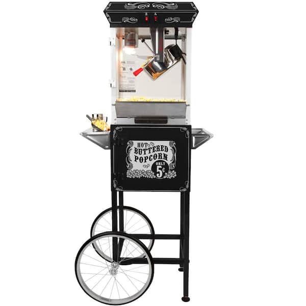 Funtime Sideshow Popper 4-oz Hot Oil Popcorn Machine with Black/ Silver Cart