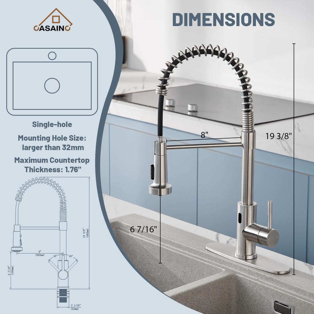 Brushed Nickel Touchless Pull-Down Kitchen Faucet with Spray