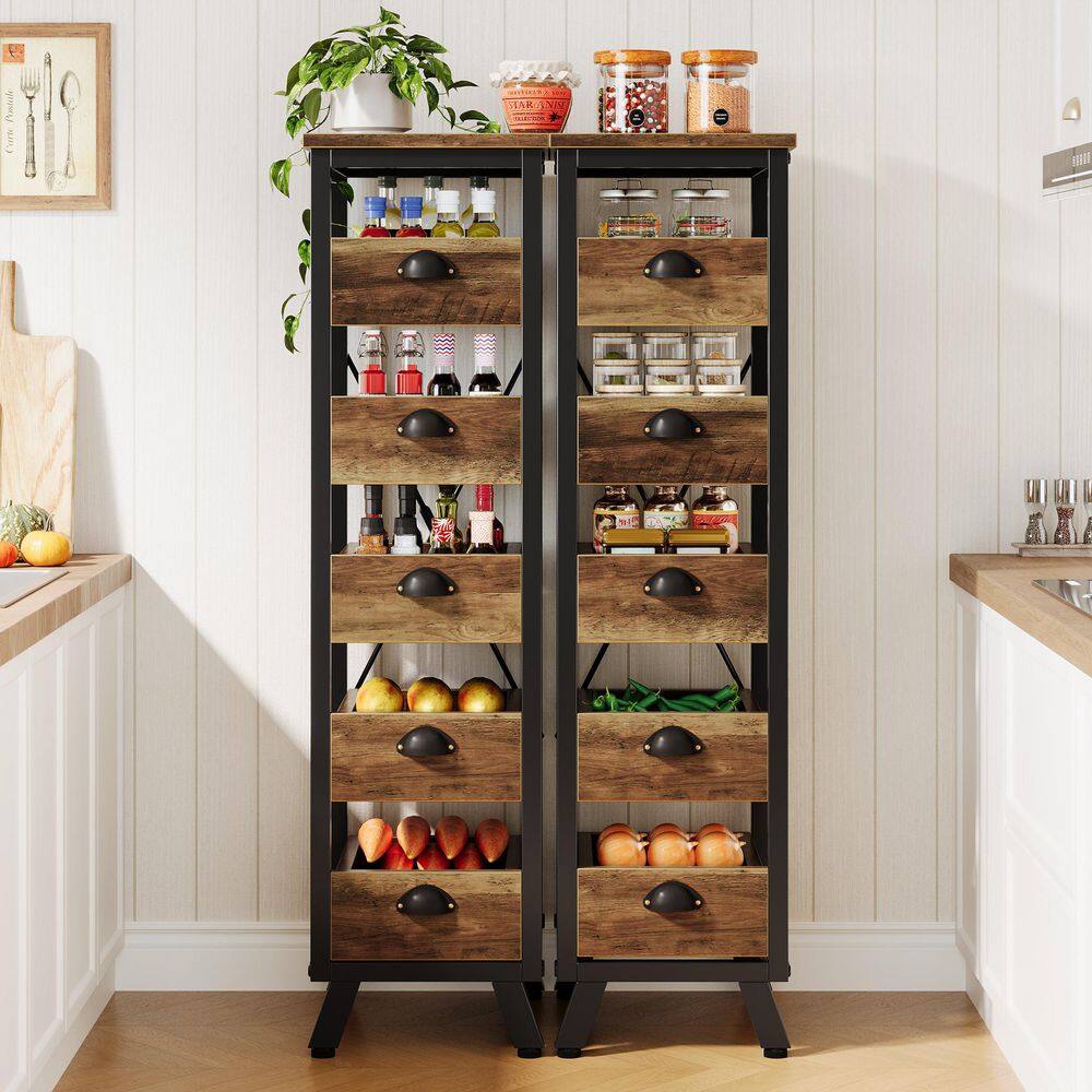 Bachel Brown 5+Shelf Wood 23.62 in. W Baker's Rack, Narrow Snack Stand Pull-Out Organizer for Kitchen Living Room 2PCS
