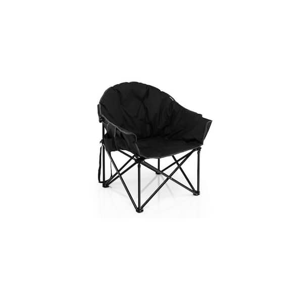 Folding Camping Moon Padded Chair with Carrying Bag Black
