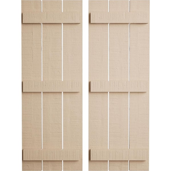 Ekena Millwork 17.5 in. x 86 in. Timberthane Polyurethane 3-Board Spaced Board-n-Batten Rough Cedar Faux Wood Shutters Pair
