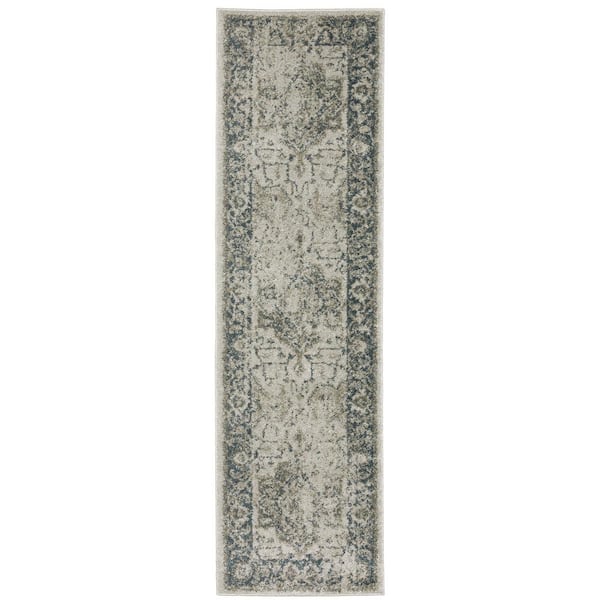 Apex Beige/Blue 2 ft. x 8 ft. Distressed Oriental Medallion Polyester Indoor Runner Area Rug