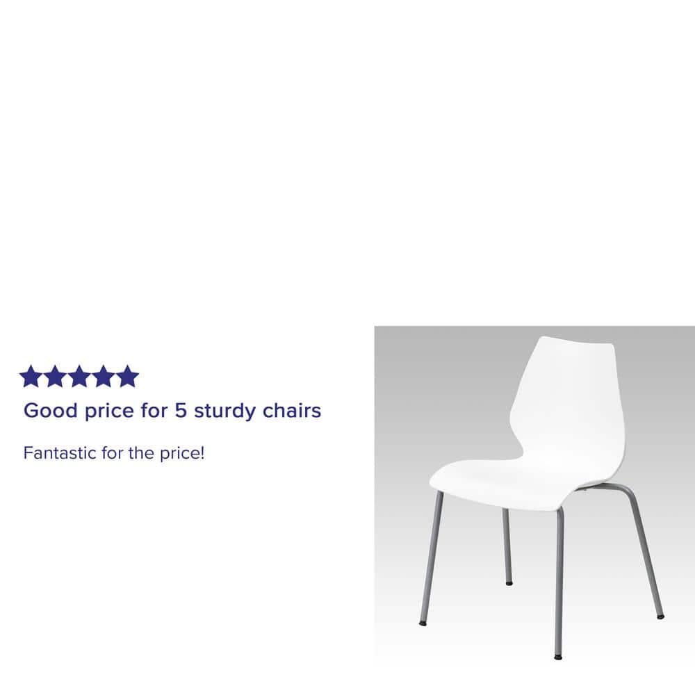 Lumbar-Support White & Silver Metal Stackable Chair