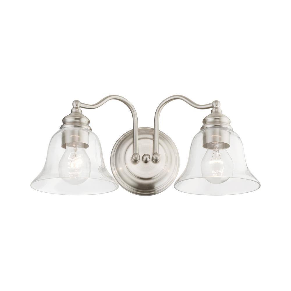 Moreland Brushed Nickel 2-Light Vanity Sconce with Hand Blown Clear Glass