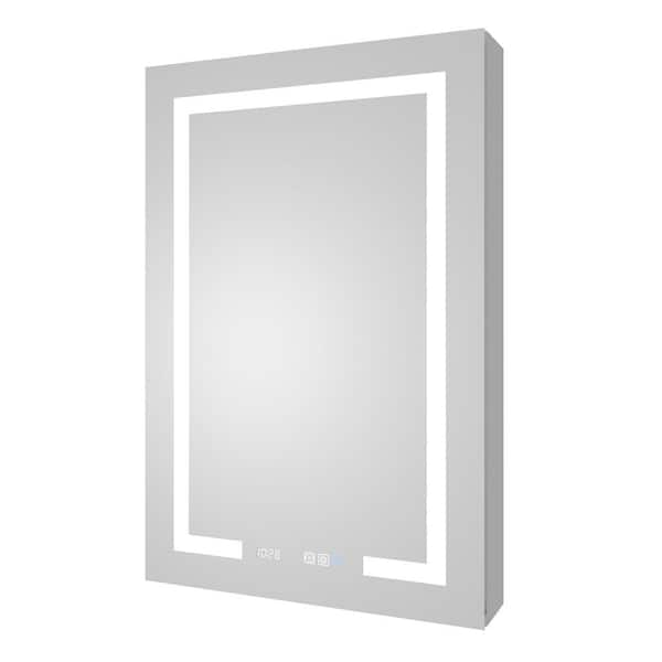 AZDHOME 24 in. W x 36 in. H Rectangular Silver Aluminum Recessed/Surface Mount Right Dimmable Medicine Cabinet with Mirror
