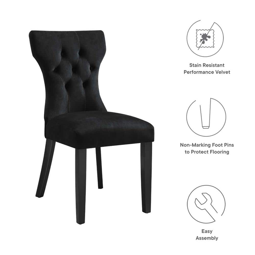 Luxe Hourglass Black Velvet and Wood Dining Chair