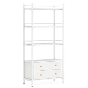Jannelly 33 in. Wide White 4-Shelf Bookcase with 2-Drawers