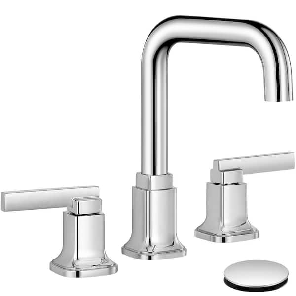 AKLFGN 8 in. Widespread Double-Handle Bathroom Faucet with Pop-Up Drain in Polish Chrome