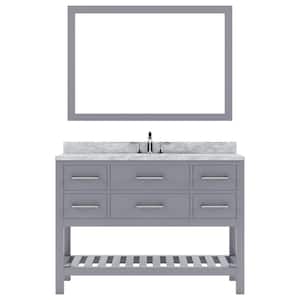 Caroline Estate 48 in. W x 22 in. D x 34 in. H Single Sink Bath Vanity in Gray with Marble Top and Mirror