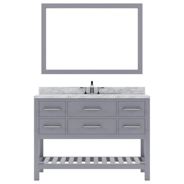 Virtu USA Caroline Estate 48 in. W x 22 in. D x 34 in. H Single Sink Bath Vanity in Gray with Marble Top and Mirror