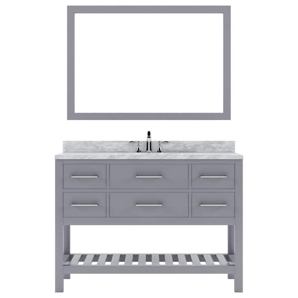Virtu USA Caroline Estate 48 in. W x 22 in. D x 34 in. H Single Sink Bath Vanity in Gray with Marble Top and Mirror