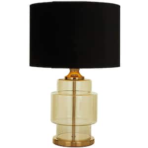 23 in. Gold Glass Transparent Base Task and Reading Table Lamp with Drum Shade
