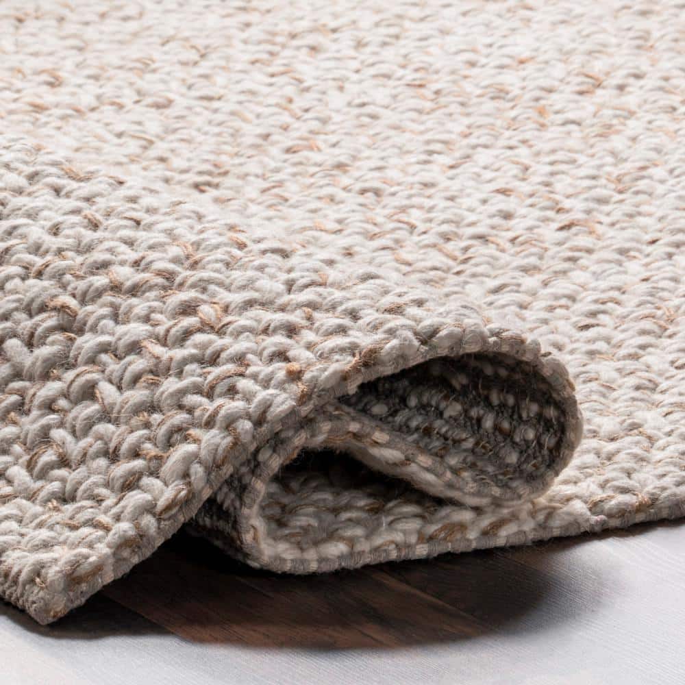 Ivory Flat Woven Wool Blend Round Area Rug