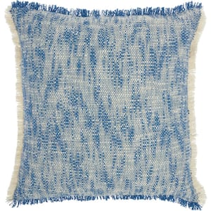 Life Styles Blue Woven Fringe Square Blue 20 in. x 20 in. Throw Pillow
